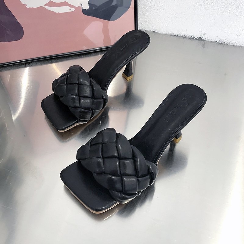 Stiletto sandale s kvadratnim nosom, PU gornji dio i PU potplat, tanak pet 6-8 cm