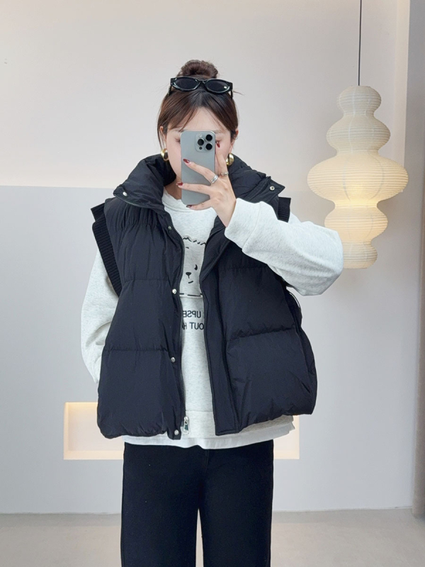 Женска зимна безръкавна жилетка от нейлон с пълнеж полиестер-памук, стойкова яка, без ръкави, средна дължина 50–65 см, стил японски и корейски за свободното време