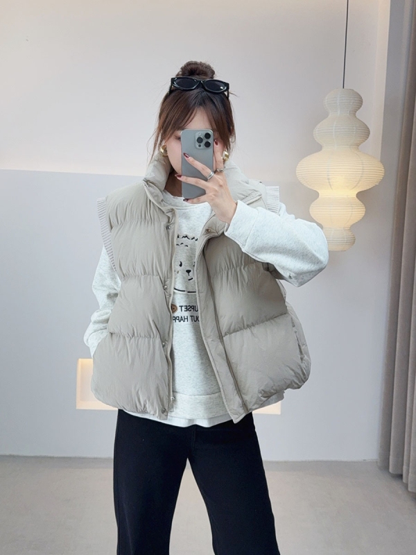 Женска зимна безръкавна жилетка от нейлон с пълнеж полиестер-памук, стойкова яка, без ръкави, средна дължина 50–65 см, стил японски и корейски за свободното време