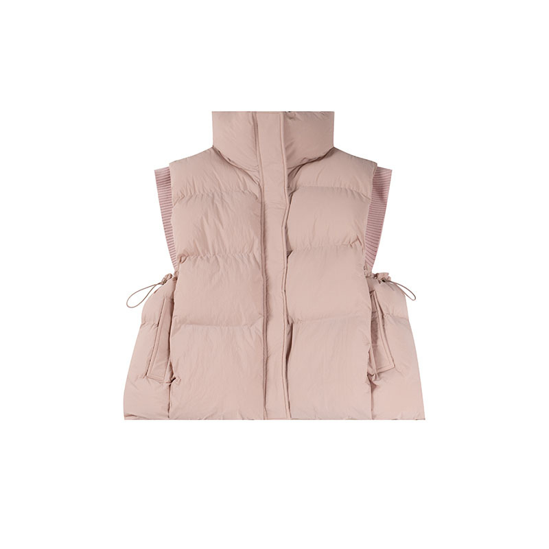 Женска зимна безръкавна жилетка от нейлон с пълнеж полиестер-памук, стойкова яка, без ръкави, средна дължина 50–65 см, стил японски и корейски за свободното време
