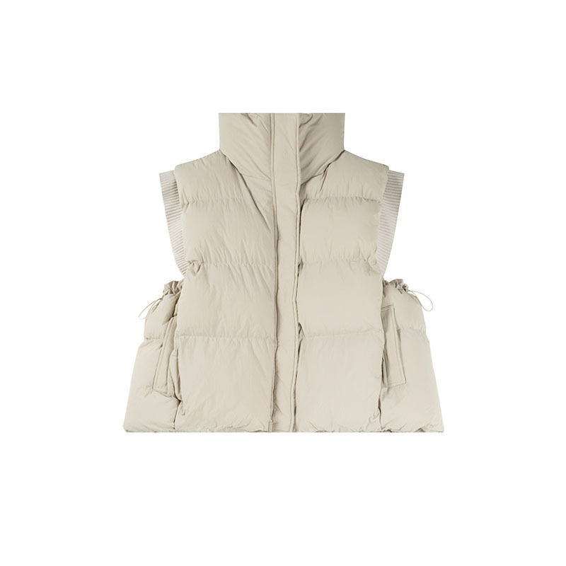 Женска зимна безръкавна жилетка от нейлон с пълнеж полиестер-памук, стойкова яка, без ръкави, средна дължина 50–65 см, стил японски и корейски за свободното време