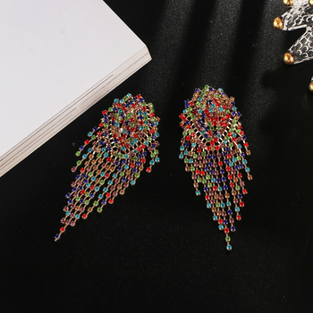 Naušnice s rhinestones, elektroplatinirano, brend YFJEWE, stil hladni vjetar, lišće dizajn