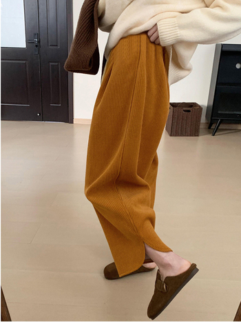 Női terhességi Chenille nadrág has alatti támogatással, laza harém fazon, kilenc pont hossz, vast anyag, mikro-elasztikusság, fleece belsővel