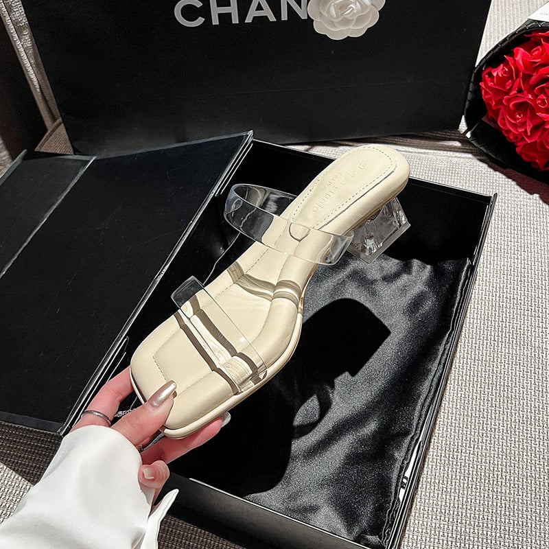 Angerhee női átlátszó PVC pántos szandál, puha talppal, négyzetes orr, gumitalp