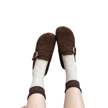 Női slip-on cipők vastag platformával – nubuk bőr felsőrész, kerek orr, gumírozott talp, mindennapi, szabadtéri viselet (2026 tavasz)