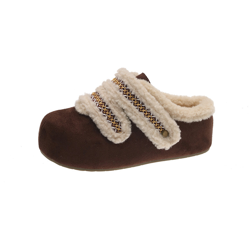 Velúr papucs zárt orrú és kerek orrú, koreai stílus, szintetikus rövid prém bélés, gumírozott talp