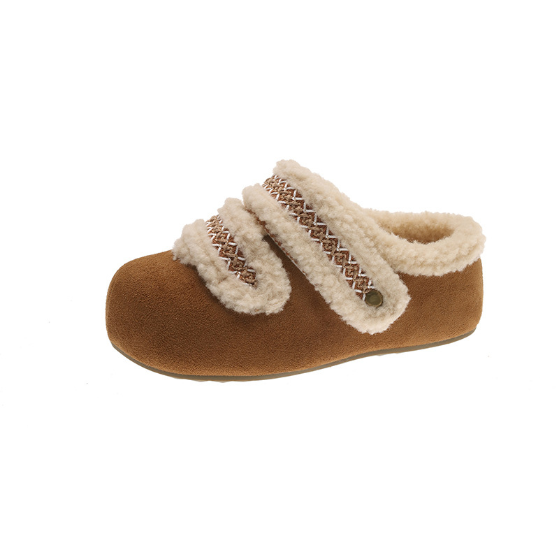 Velúr papucs zárt orrú és kerek orrú, koreai stílus, szintetikus rövid prém bélés, gumírozott talp