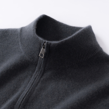 Мъжки пуловер от чист кашмир с полузип, свободен силует, полувисока яка, дълги ръкави, зимен стил