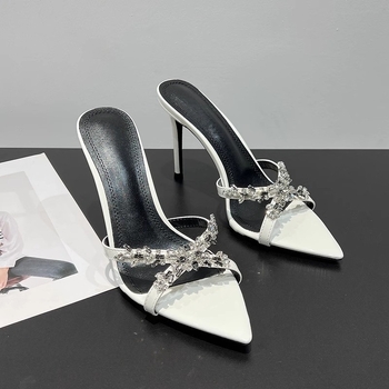 Sandale s oštrim vrhom, Rhinestone, stiletto potpetica, križni remeni, gornji materijal superfiber