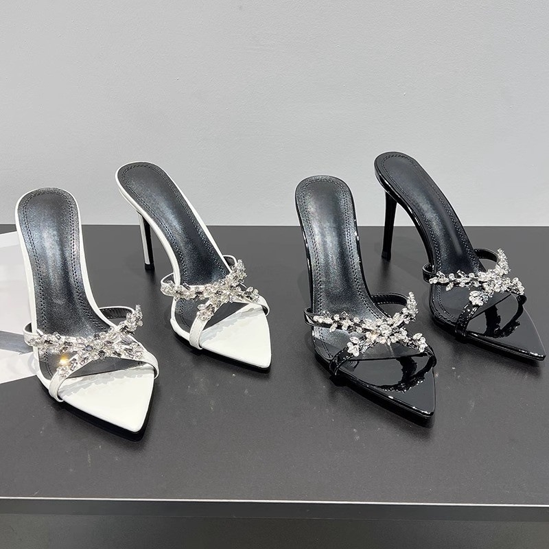 Sandale s oštrim vrhom, Rhinestone, stiletto potpetica, križni remeni, gornji materijal superfiber