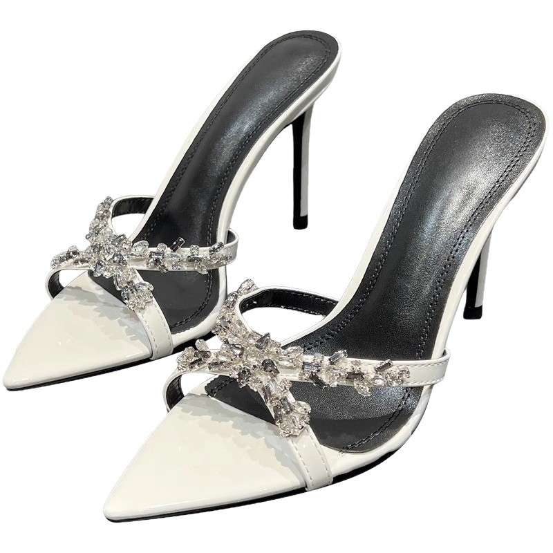 Sandale s oštrim vrhom, Rhinestone, stiletto potpetica, križni remeni, gornji materijal superfiber