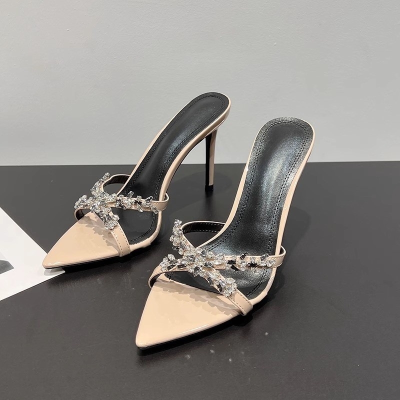 Sandale s oštrim vrhom, Rhinestone, stiletto potpetica, križni remeni, gornji materijal superfiber