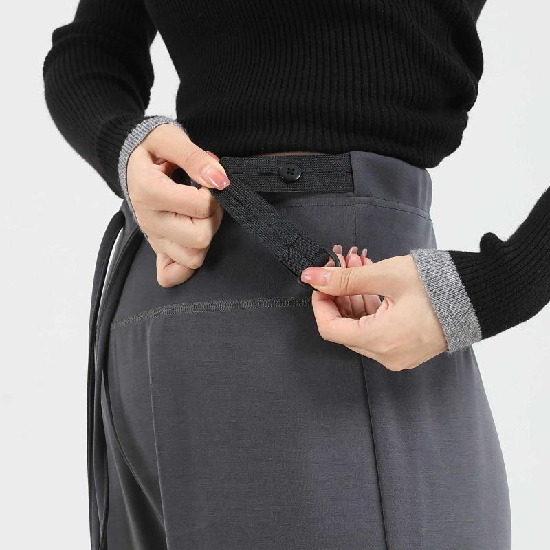 Trudničarske široke hlače od modalnog materijala, podrška trbuhu, visoki struk, dužina do poda, jesen 2025