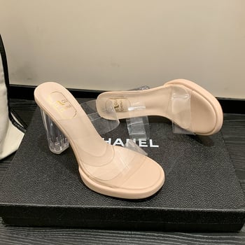 Női kristályos magas sarkú szandál – PU felsőrész, PU belső, gumi talp, kerek orr, nyár 2024