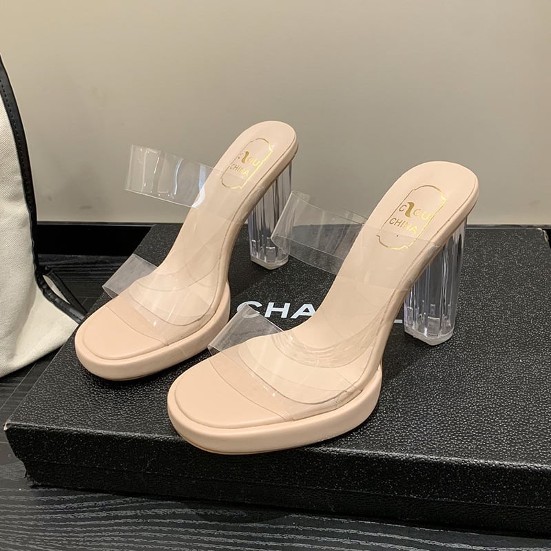 Női kristályos magas sarkú szandál – PU felsőrész, PU belső, gumi talp, kerek orr, nyár 2024