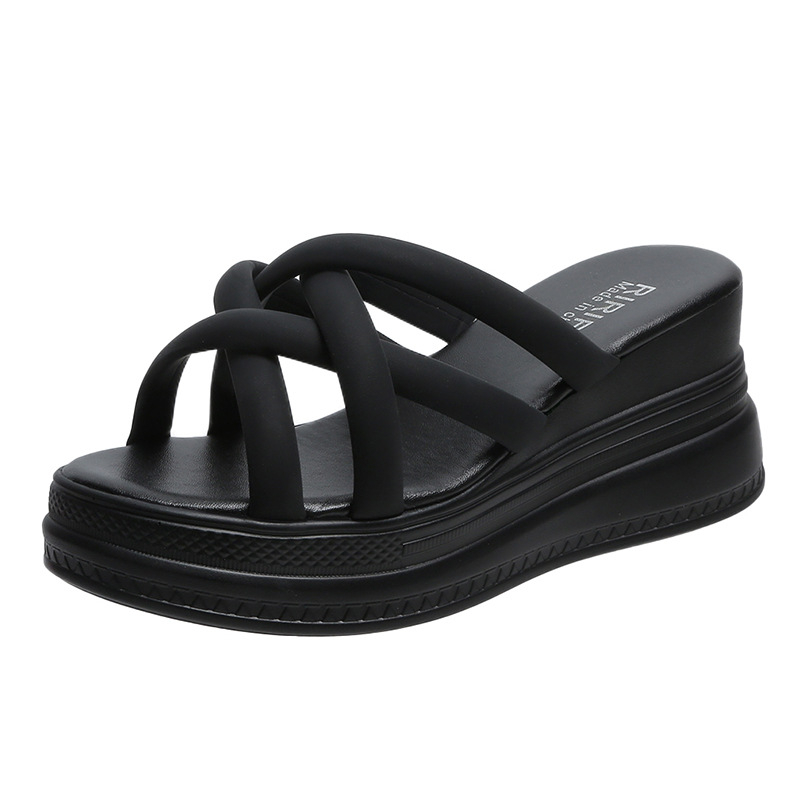 Női platformos szandál keresztpántokkal, nyitott orrú, PU felsőrész, PU belső, gumitalp