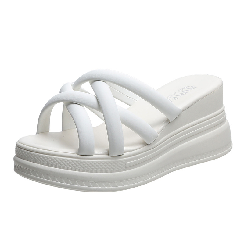 Női platformos szandál keresztpántokkal, nyitott orrú, PU felsőrész, PU belső, gumitalp