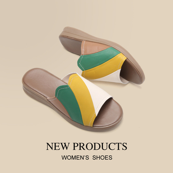 Női bőrszandálok, felső rész kettős marhabőrből, kerek orr, klínes sarok, vastag puha talp, csúszásmentes, laza stílus, eredet Quanzhou, Fujian