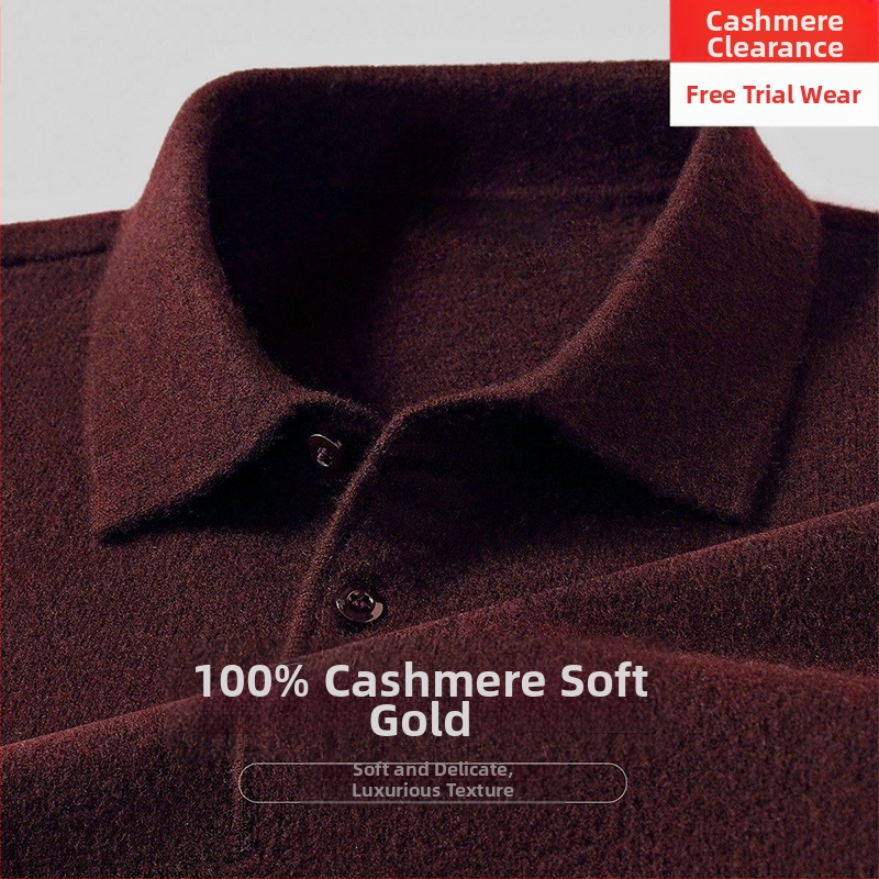 Мъжки кашмирен пуловер с лацкан, свободна кройка, дълги ръкави, едноцветен, 95% кашмир