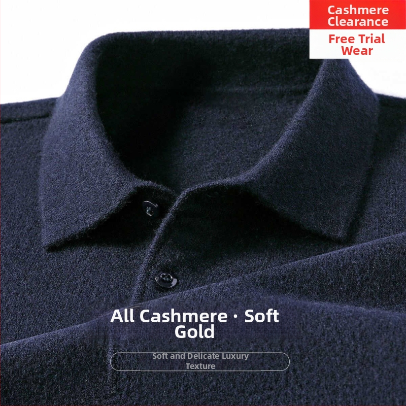 Мъжки кашмирен пуловер с лацкан, свободна кройка, дълги ръкави, едноцветен, 95% кашмир