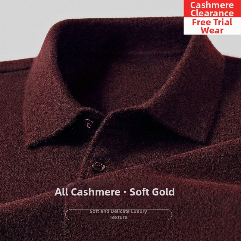 Мъжки кашмирен пуловер с лацкан, свободна кройка, дълги ръкави, едноцветен, 95% кашмир