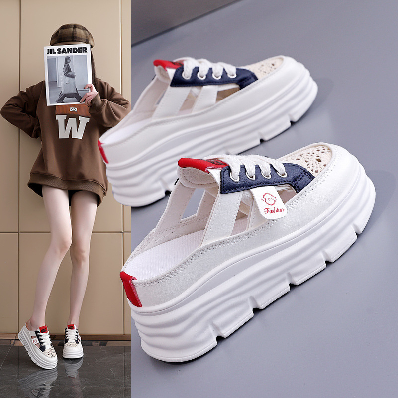 Női lélegző, lyukas felsőjű szandál vastag talppal; felső: mű PU, belső anyag: szuper rost, talp: gumi, orrforma: kerek, tavasz 2025, származás: Wenzhou, Zhejiang