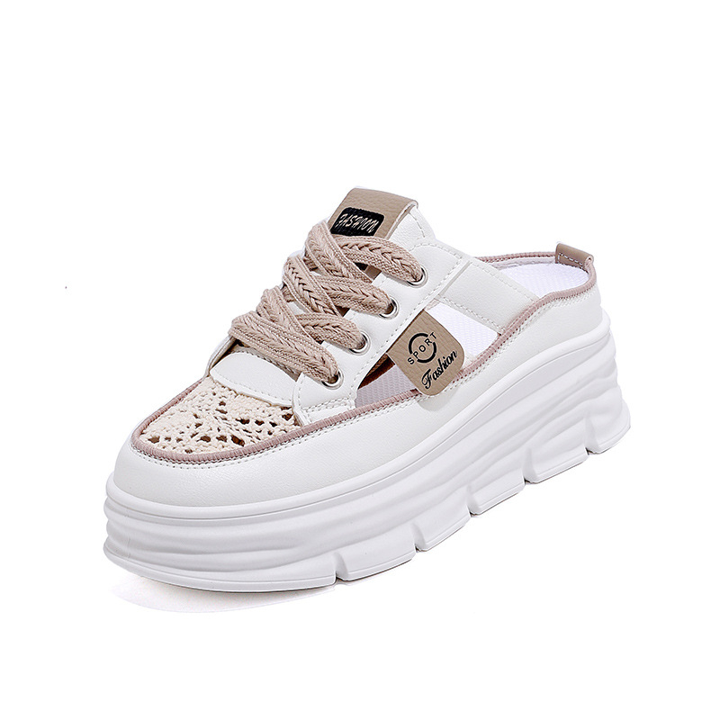 Női lélegző, lyukas felsőjű szandál vastag talppal; felső: mű PU, belső anyag: szuper rost, talp: gumi, orrforma: kerek, tavasz 2025, származás: Wenzhou, Zhejiang