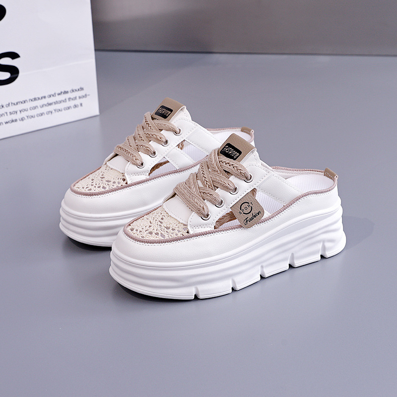 Női lélegző, lyukas felsőjű szandál vastag talppal; felső: mű PU, belső anyag: szuper rost, talp: gumi, orrforma: kerek, tavasz 2025, származás: Wenzhou, Zhejiang