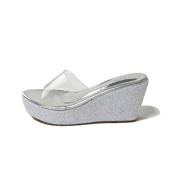 Ženske sandale s klinom od 8 cm, prozirne sequin detalji, oblik ribe, vodootporna platforma (8 cm; klin; prozirni sequin detalji; oblik ribe; vodootporna platforma)