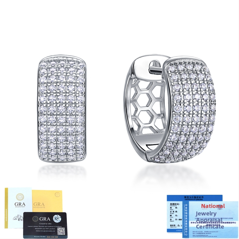 Náušnice Moissanite, S925 striebro, 0.6ctw, okrúhly briliantný rez, s certifikátom, hip-hop štýl