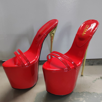 Ženske sandale s jednim remenom, 19 cm čelične stiletto potpetice, patent koža gornji dio, PU podstava, gumena potplata
