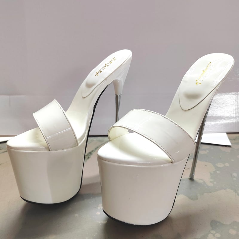 Ženske sandale s jednim remenom, 19 cm čelične stiletto potpetice, patent koža gornji dio, PU podstava, gumena potplata
