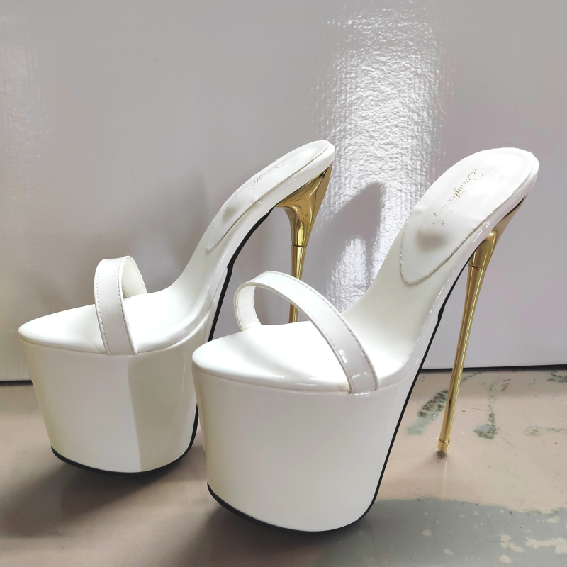 Ženske sandale s jednim remenom, 19 cm čelične stiletto potpetice, patent koža gornji dio, PU podstava, gumena potplata