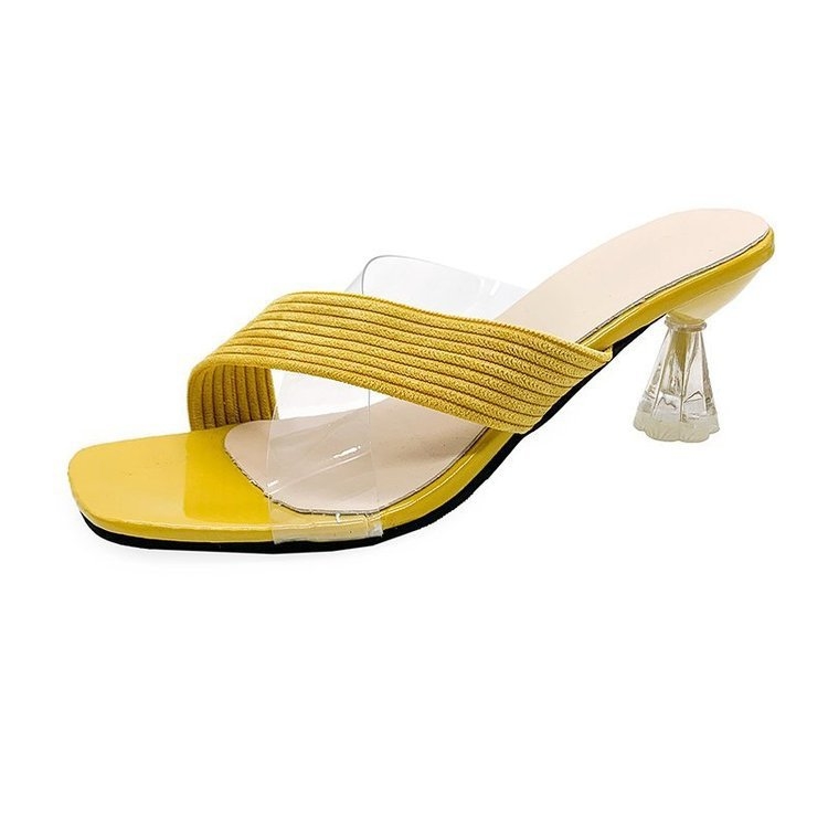 Ženske visoke sandale s PU gornjim dijelom i prozirnim PVC detaljem, velur tekstura, gumena potplata, 6-8 cm peta