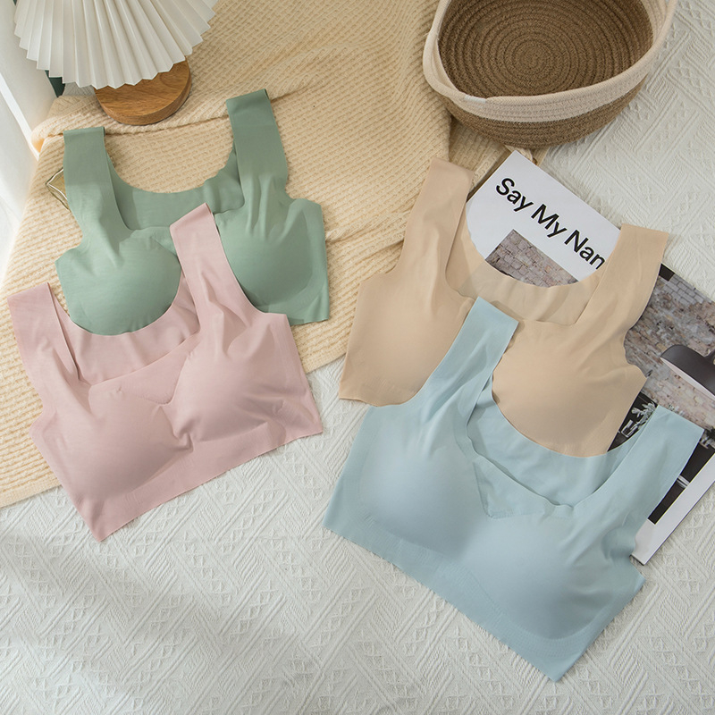 Αδιάραχη αθλητική σουτιέν για ύπνο και γιόγκα, ύφασμα Ice Silk, ενιαίο σχέδιο σύσφιξης, πλήρες cup με molding, σταθερά διπλά λουριά, διαπνέουσα
