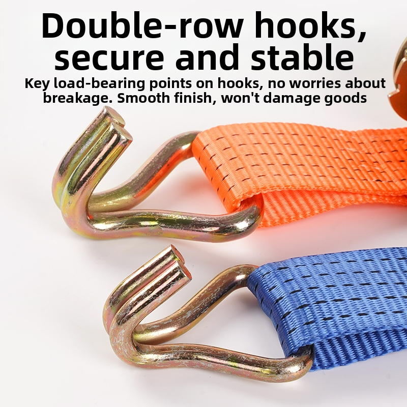 Ručný ťažký polyesterový viazací pás s dvojitými hákmi; nosnosť 5000 kg; pevnosť v ťahu 3000 kg; určené na prepravu a upevnenie nákladu