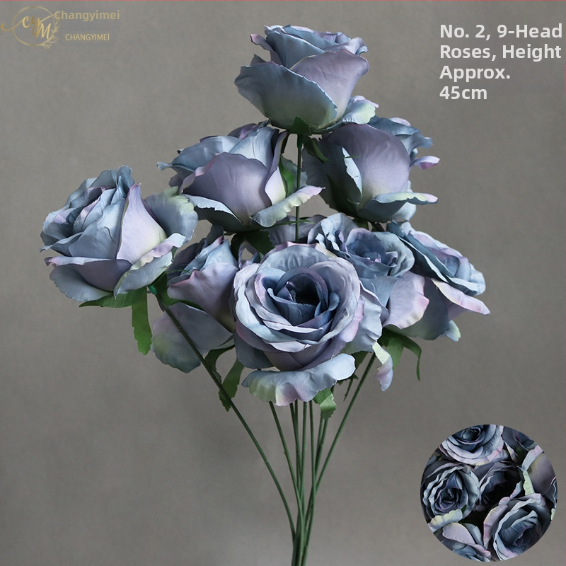 9 szál mű rózsa otthoni asztali dekorációhoz, textil anyag, virágkompozíció rekvizita