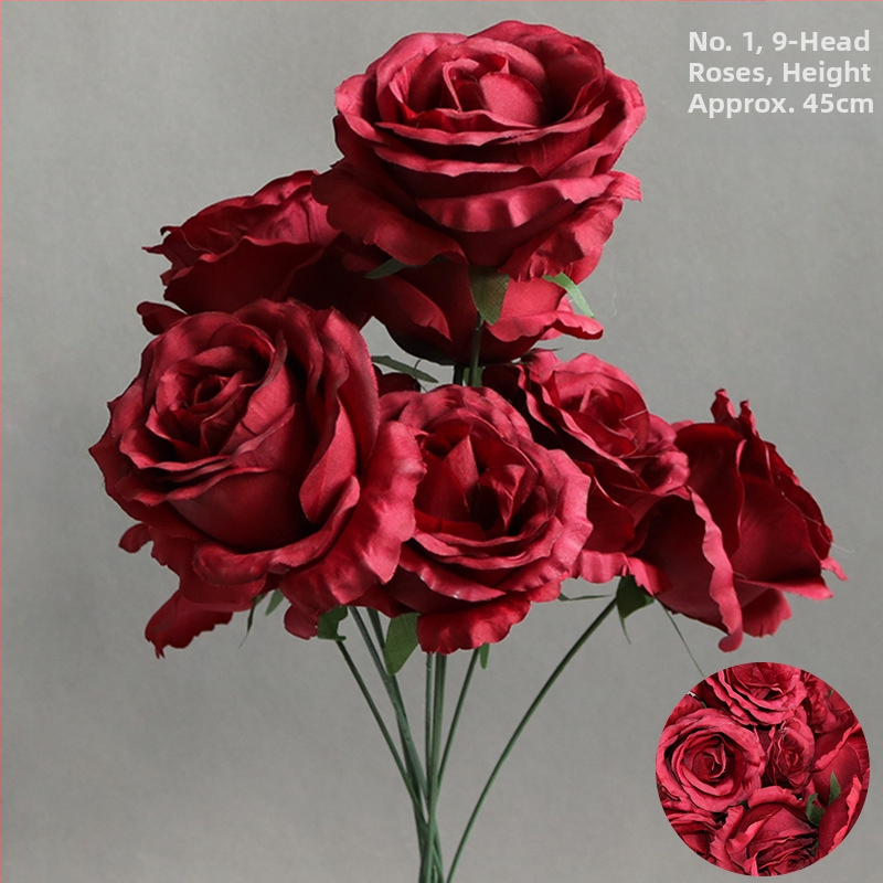9 szál mű rózsa otthoni asztali dekorációhoz, textil anyag, virágkompozíció rekvizita