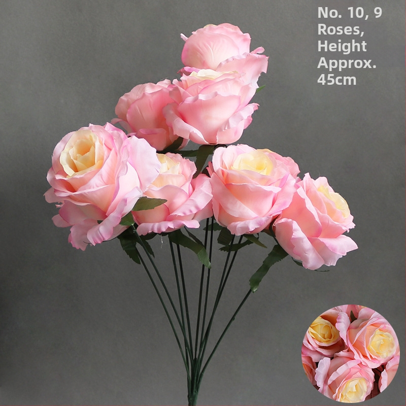 9 szál mű rózsa otthoni asztali dekorációhoz, textil anyag, virágkompozíció rekvizita