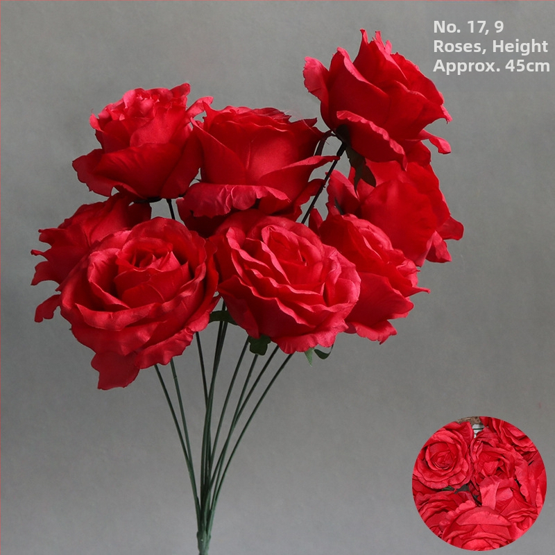 9 szál mű rózsa otthoni asztali dekorációhoz, textil anyag, virágkompozíció rekvizita