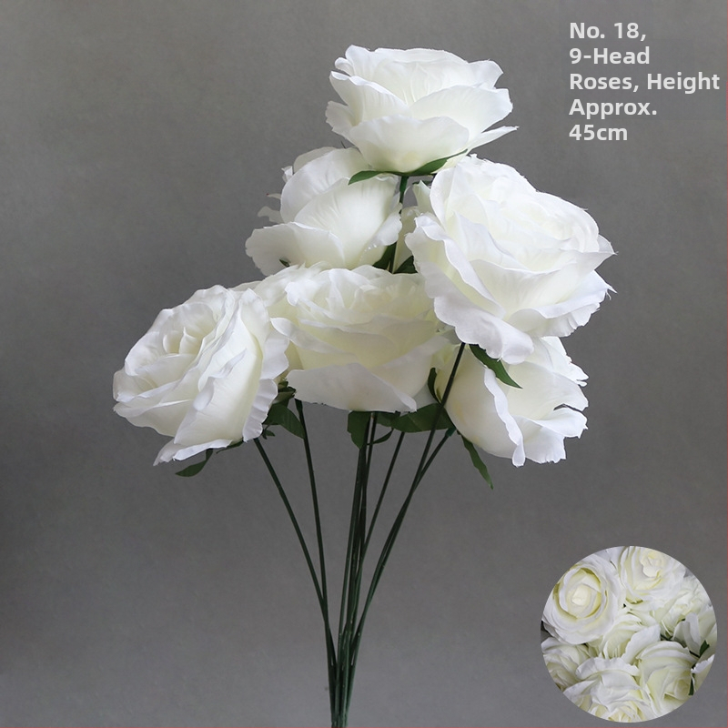 9 szál mű rózsa otthoni asztali dekorációhoz, textil anyag, virágkompozíció rekvizita