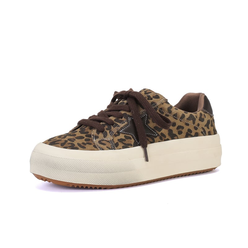 Leopárd mintás platform cipő, velúr felsőrész, fűzőzár, vastag talp