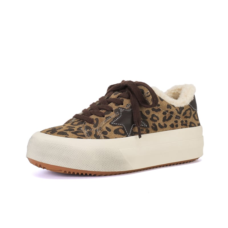 Leopárd mintás platform cipő, velúr felsőrész, fűzőzár, vastag talp