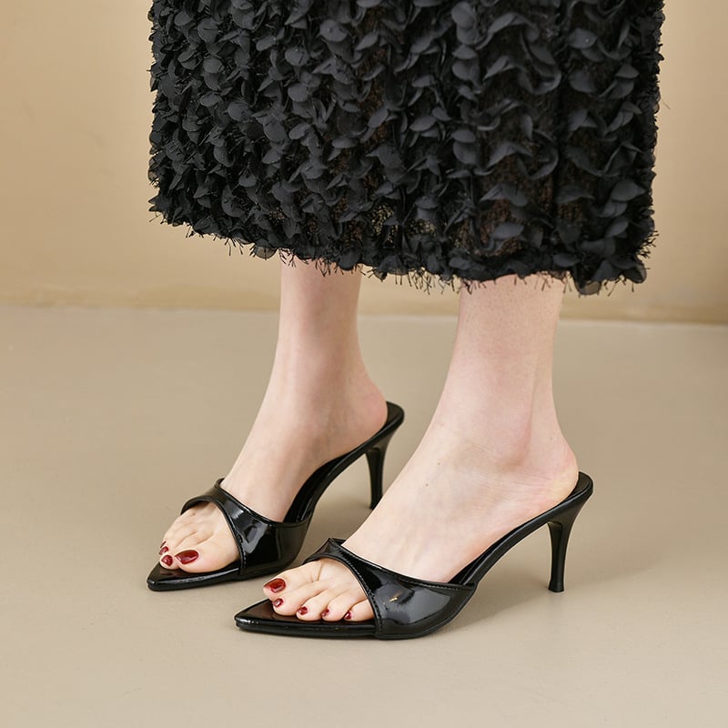 Magas sarkú szandálok, hegyes orral, PU felsőrész, PU belső, gumi talp, Tavasz 2025