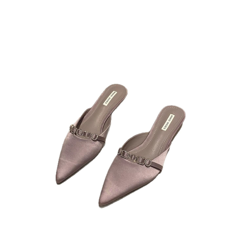 Elegantne ženske papuče s oštrim vrhom, slip-on dizajn, niski klin, gornji dio od svile, gumena potplata