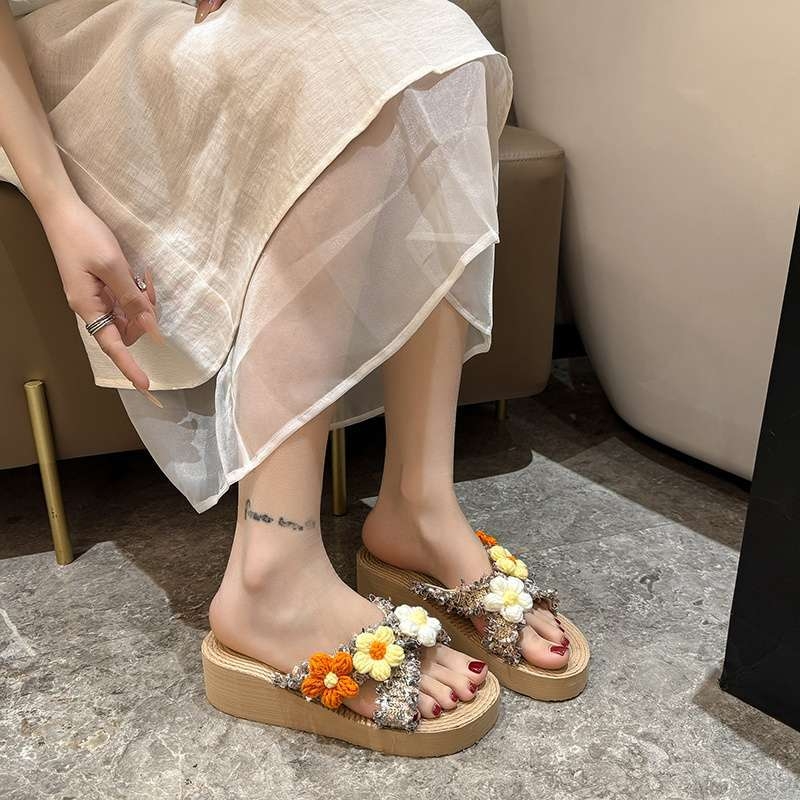 Sandale dama cu imprimeu floral, platformă groasă peste 11 cm, talpă EVA, anti-derapare