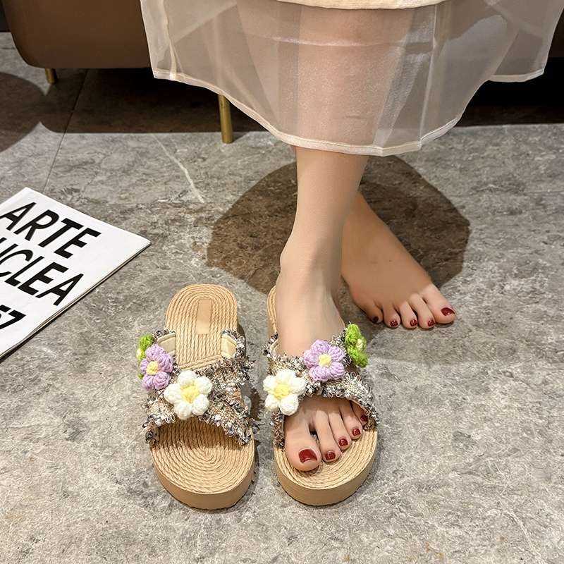 Sandale dama cu imprimeu floral, platformă groasă peste 11 cm, talpă EVA, anti-derapare