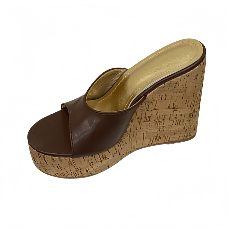 Sandale platformă cu deget deschis, toc 12 cm, talpă cu textură lemnoasă, talpă PU, partea superioară: super fiber, stil coreean