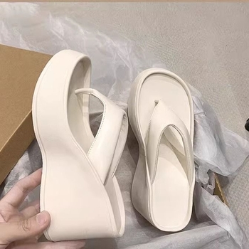 Sandale wedge cu talpă groasă, vârf rotund, stil coreean, partea superioară PU și talpa PU, căptușeală din microfibră