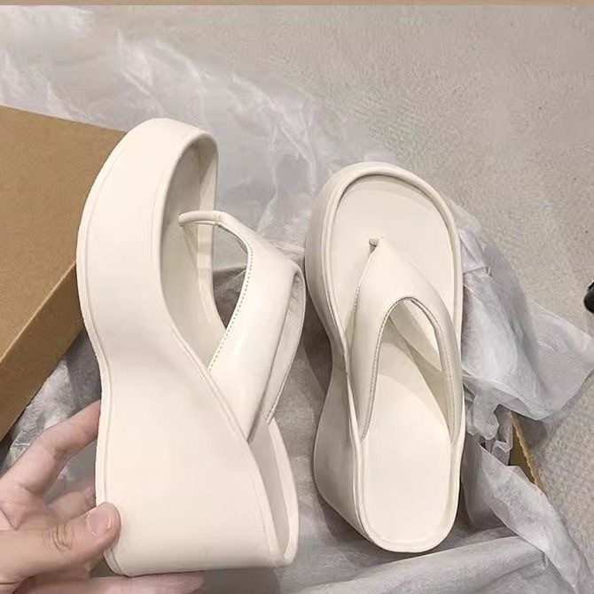 Sandale wedge cu talpă groasă, vârf rotund, stil coreean, partea superioară PU și talpa PU, căptușeală din microfibră